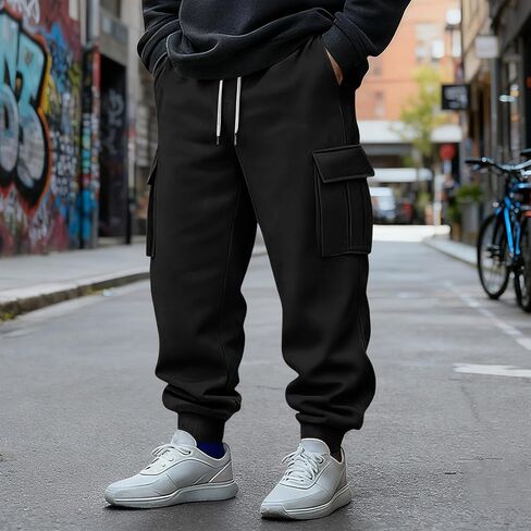 الصوف البضائع Sweatpants للرجال مفتوحة أسفل السراويل البضائع الفضفاضة الرباط عادية مرونة الخصر تجريب السراويل ث/جيوب in Kuwait