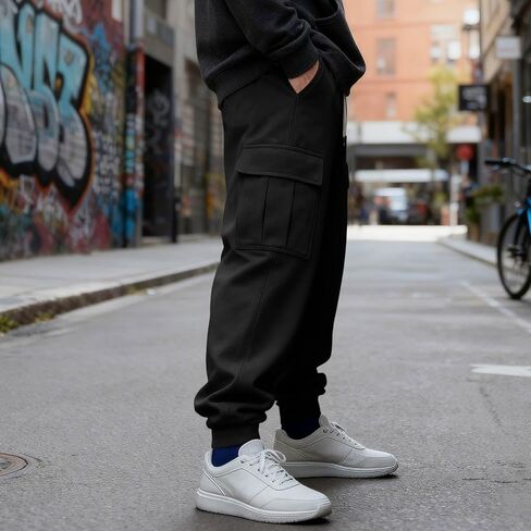 الصوف البضائع Sweatpants للرجال مفتوحة أسفل السراويل البضائع الفضفاضة الرباط عادية مرونة الخصر تجريب السراويل ث/جيوب in Kuwait