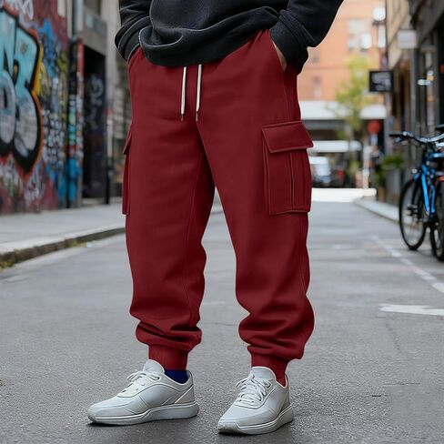 الصوف البضائع Sweatpants للرجال مفتوحة أسفل السراويل البضائع الفضفاضة الرباط عادية مرونة الخصر تجريب السراويل ث/جيوب in Kuwait