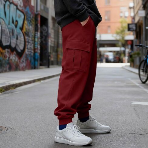 الصوف البضائع Sweatpants للرجال مفتوحة أسفل السراويل البضائع الفضفاضة الرباط عادية مرونة الخصر تجريب السراويل ث/جيوب in Kuwait