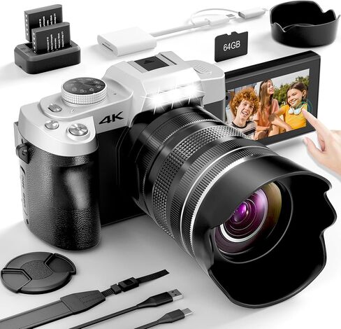 Yatao Digital Camera للتصوير الفوتوغرافي ، 10x البصرية Zoom 64mp Photo 4K Vlogging Camera تسجيل فيديو لـ YouTube ، شاشة 180 درجة 64 جيجابايت SD ، اتصال WiFi والتحكم في التطبيق ، ودود للأطفال in Kuwait