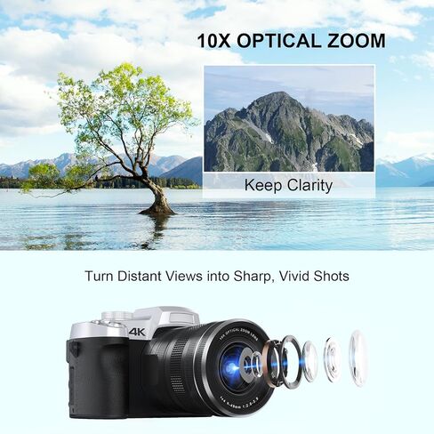 Yatao Digital Camera للتصوير الفوتوغرافي ، 10x البصرية Zoom 64mp Photo 4K Vlogging Camera تسجيل فيديو لـ YouTube ، شاشة 180 درجة 64 جيجابايت SD ، اتصال WiFi والتحكم في التطبيق ، ودود للأطفال in Kuwait