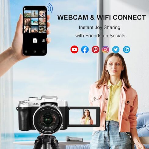 Yatao Digital Camera للتصوير الفوتوغرافي ، 10x البصرية Zoom 64mp Photo 4K Vlogging Camera تسجيل فيديو لـ YouTube ، شاشة 180 درجة 64 جيجابايت SD ، اتصال WiFi والتحكم في التطبيق ، ودود للأطفال in Kuwait