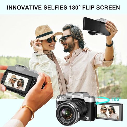 Yatao Digital Camera للتصوير الفوتوغرافي ، 10x البصرية Zoom 64mp Photo 4K Vlogging Camera تسجيل فيديو لـ YouTube ، شاشة 180 درجة 64 جيجابايت SD ، اتصال WiFi والتحكم في التطبيق ، ودود للأطفال in Kuwait