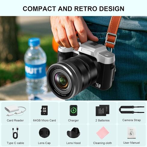 Yatao Digital Camera للتصوير الفوتوغرافي ، 10x البصرية Zoom 64mp Photo 4K Vlogging Camera تسجيل فيديو لـ YouTube ، شاشة 180 درجة 64 جيجابايت SD ، اتصال WiFi والتحكم في التطبيق ، ودود للأطفال in Kuwait