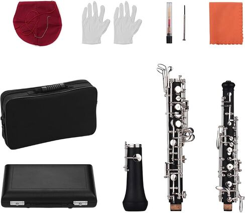 Professional Oboe C Key Semi-automatic Style Silver-plated Keys Woodwind Instrument with Oboe Reed Gloves Leather Case Carry Bag Cleaning Cloth Mini Screwdriver in Saudi Arabia
