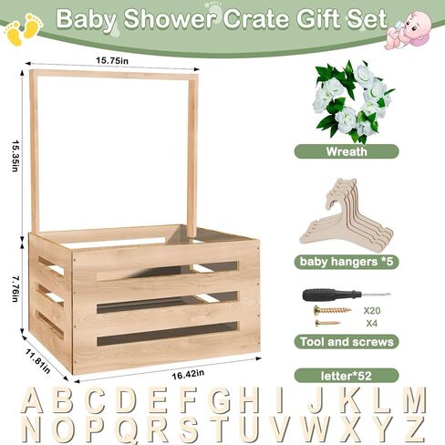 سلة خزانة دش الطفل الخشبية مع رف شماعات ، هدايا مخصصة للوالدين ليكونوا ، زخارف الطفل صبي أو فتاة in Kuwait