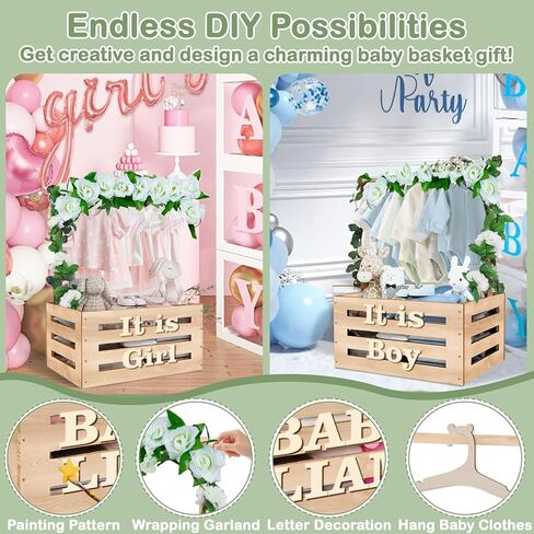 سلة خزانة دش الطفل الخشبية مع رف شماعات ، هدايا مخصصة للوالدين ليكونوا ، زخارف الطفل صبي أو فتاة in Kuwait