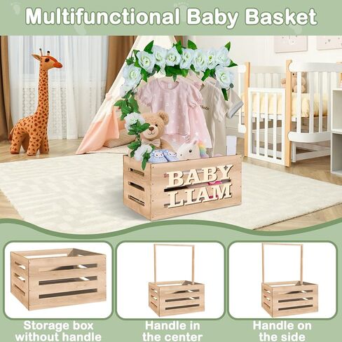 سلة خزانة دش الطفل الخشبية مع رف شماعات ، هدايا مخصصة للوالدين ليكونوا ، زخارف الطفل صبي أو فتاة in Kuwait