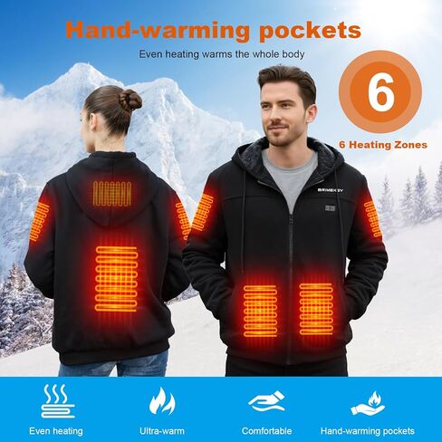 Heated Hoodie for Men Women with Fleece Lining Fsat Charge 20000mAh Battery Zip Heated Sweatshirt Electric Hoodie in Kuwait