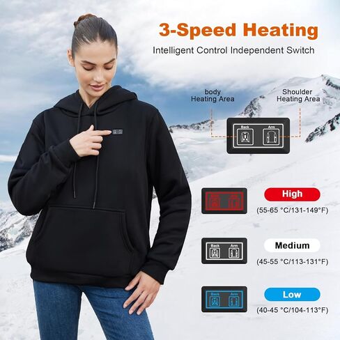 Heated Hoodie for Men Women with Fleece Lining Fsat Charge 20000mAh Battery Zip Heated Sweatshirt Electric Hoodie in Kuwait