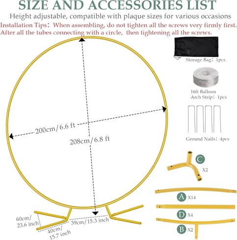 WellSign 6.6FT Round Balloon Arch Stand, Circle Wedding Arches with Base | Gold Metal Backdrop Stand for Engagement Valentine Party Baby Shower Gender Reveal Parties Decoration in Kuwait