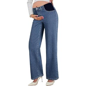 BLENCOT Maternity Jeans for Women High Waist Straight Leg Pregnancy Denim Pants with Pockets in Kuwait