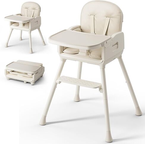 3-in-1 Portable Baby High Chair for Babies and Toddlers, Convertible Easy Clean Infant Foldable Highchair with Adjustable Legs & Dishwasher Safe Tray, Grey in Saudi Arabia