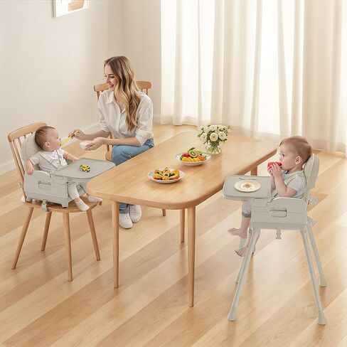 3-in-1 Portable Baby High Chair for Babies and Toddlers, Convertible Easy Clean Infant Foldable Highchair with Adjustable Legs & Dishwasher Safe Tray, Grey in Saudi Arabia