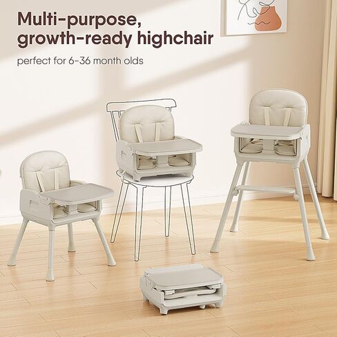 3-in-1 Portable Baby High Chair for Babies and Toddlers, Convertible Easy Clean Infant Foldable Highchair with Adjustable Legs & Dishwasher Safe Tray, Grey in Saudi Arabia