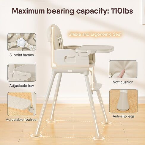 3-in-1 Portable Baby High Chair for Babies and Toddlers, Convertible Easy Clean Infant Foldable Highchair with Adjustable Legs & Dishwasher Safe Tray, Grey in Saudi Arabia
