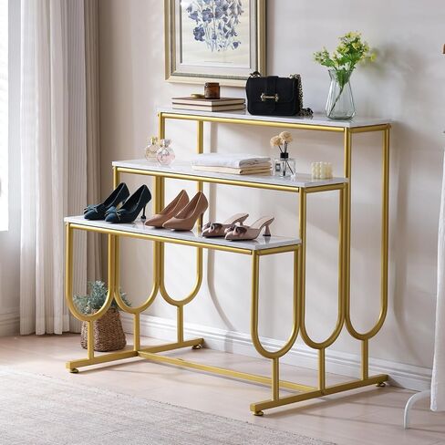 Heavy Duty Display Riser Stand, Tiered Shoes Bags Dolls, Display Table, Imitation marble Grain Planks Display Shelf(2 Tier) in Saudi Arabia