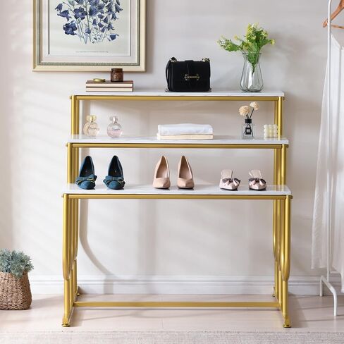 Heavy Duty Display Riser Stand, Tiered Shoes Bags Dolls, Display Table, Imitation marble Grain Planks Display Shelf(2 Tier) in Saudi Arabia