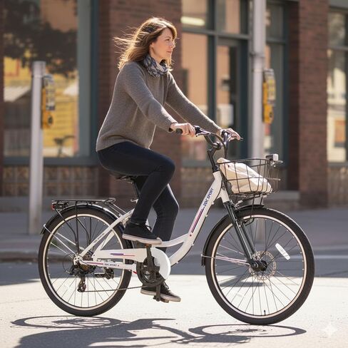 24 بوصة دراجة كهربائية طراد ، دراجة إلكترونية للبالغين ، ebike مع بطارية قابلة للإزالة ، تخطو عبر Ebike للنساء للرجال ، دراجة كهربائية في المدينة مع سلة ، لركاب المدينة in Kuwait