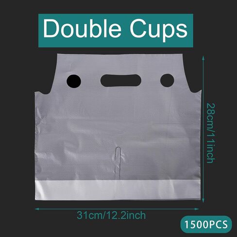 Whaline 1000 Count Handle Drinking Bags 2 Cups Handle Drink Carriers Clear Plastic Packaging Poly Bags for Delivery Take Out Cup Holder Beverage Coffee Juice Mike Tea Stores, 11 x 12.2 Inch in Kuwait