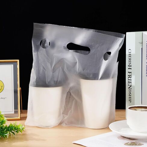 Whaline 1000 Count Handle Drinking Bags 2 Cups Handle Drink Carriers Clear Plastic Packaging Poly Bags for Delivery Take Out Cup Holder Beverage Coffee Juice Mike Tea Stores, 11 x 12.2 Inch in Kuwait