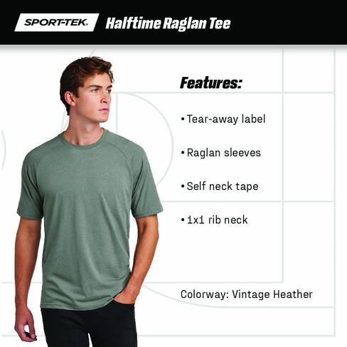 SPORT-TEK Unisex Halftime Raglan Tee | Athletic Fit T-Shirt for Men & Women, Workout, Lightweight Gym Top in Saudi Arabia