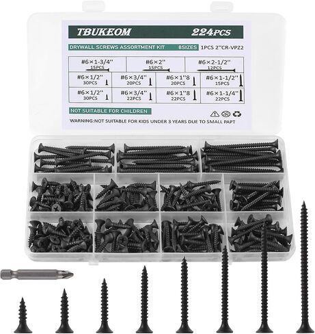 Wood Screws 166 PCS, #8 x 5/8“ High Hardness Phillips Drive Screws, Coarse Thread, Black Flat Head Wood Screws, Carbon Steel, Self-Tapping Screws for Wood in Saudi Arabia