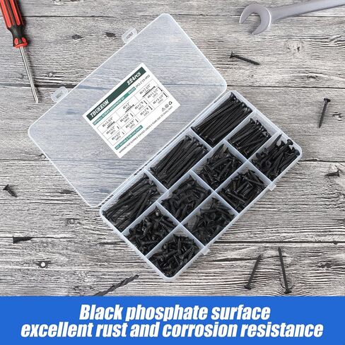 Wood Screws 166 PCS, #8 x 5/8“ High Hardness Phillips Drive Screws, Coarse Thread, Black Flat Head Wood Screws, Carbon Steel, Self-Tapping Screws for Wood in Saudi Arabia