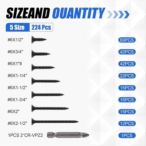 Wood Screws 166 PCS, #8 x 5/8“ High Hardness Phillips Drive Screws, Coarse Thread, Black Flat Head Wood Screws, Carbon Steel, Self-Tapping Screws for Wood in Saudi Arabia