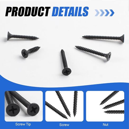 Wood Screws 166 PCS, #8 x 5/8“ High Hardness Phillips Drive Screws, Coarse Thread, Black Flat Head Wood Screws, Carbon Steel, Self-Tapping Screws for Wood in Saudi Arabia