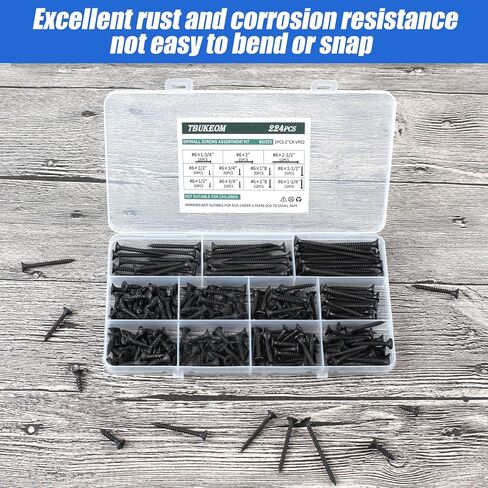 Wood Screws 166 PCS, #8 x 5/8“ High Hardness Phillips Drive Screws, Coarse Thread, Black Flat Head Wood Screws, Carbon Steel, Self-Tapping Screws for Wood in Saudi Arabia