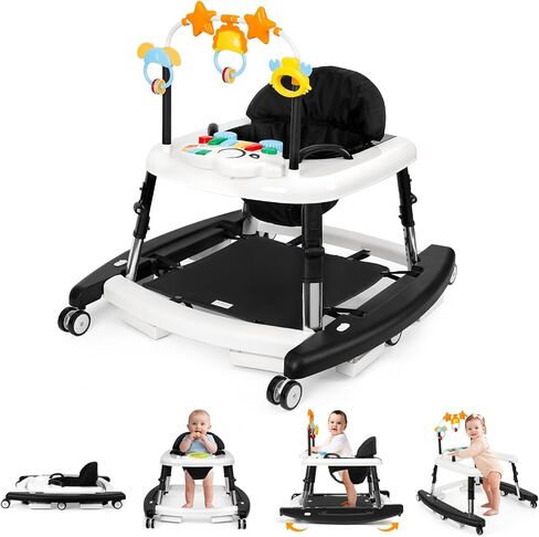 5-in-1 Music and Lights Baby Walker قابلة للطي مع 5 ارتفاعات قابلة للتعديل ، مشاة الأطفال مع عجلات وسرد حندس محمول ، طفل الأطفال الرضع لصالح Baby Boy Girls من 6 إلى 18 شهرًا in Saudi Arabia