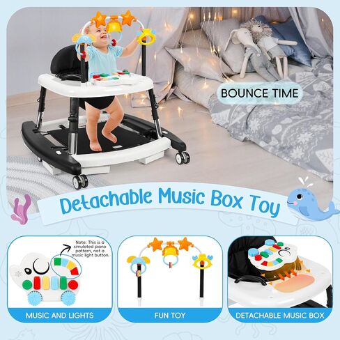 5-in-1 Music and Lights Baby Walker قابلة للطي مع 5 ارتفاعات قابلة للتعديل ، مشاة الأطفال مع عجلات وسرد حندس محمول ، طفل الأطفال الرضع لصالح Baby Boy Girls من 6 إلى 18 شهرًا in Saudi Arabia