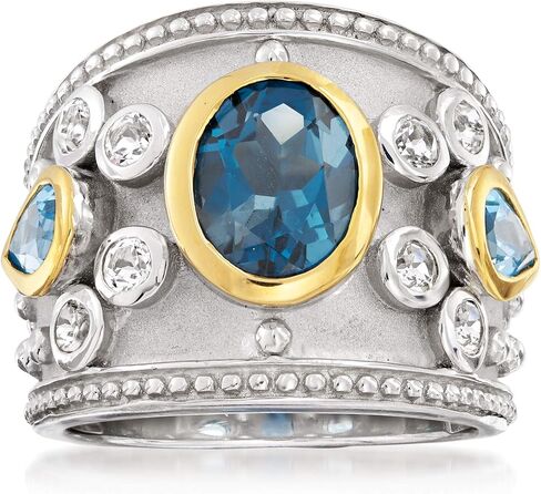 Ross-Simons 3.70 CT. T.W. لندن الأزرق والأزرق الأزرق والأبيض خاتم توباز في الفضة الاسترليني مع الذهب الأصفر 14 كيلو بايت in Saudi Arabia