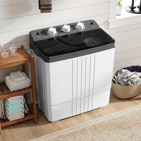 COSTWAY Portable Washing Machine, Twin Tub 20Lbs Capacity, Washer(12Lbs) and Spinner(8Lbs), Compact Laundry Machines Durable Design Energy Saving, Rotary Controller Drain Hose in Saudi Arabia