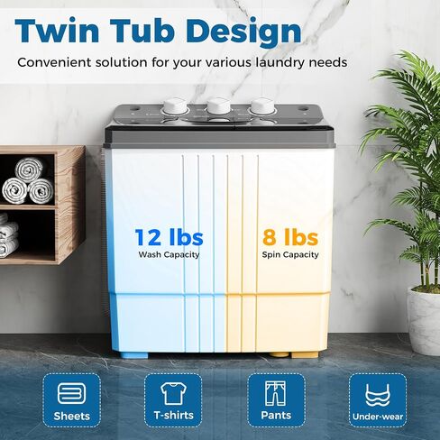 COSTWAY Portable Washing Machine, Twin Tub 20Lbs Capacity, Washer(12Lbs) and Spinner(8Lbs), Compact Laundry Machines Durable Design Energy Saving, Rotary Controller Drain Hose in Saudi Arabia