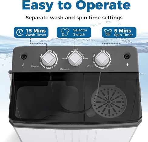 COSTWAY Portable Washing Machine, Twin Tub 20Lbs Capacity, Washer(12Lbs) and Spinner(8Lbs), Compact Laundry Machines Durable Design Energy Saving, Rotary Controller Drain Hose in Saudi Arabia
