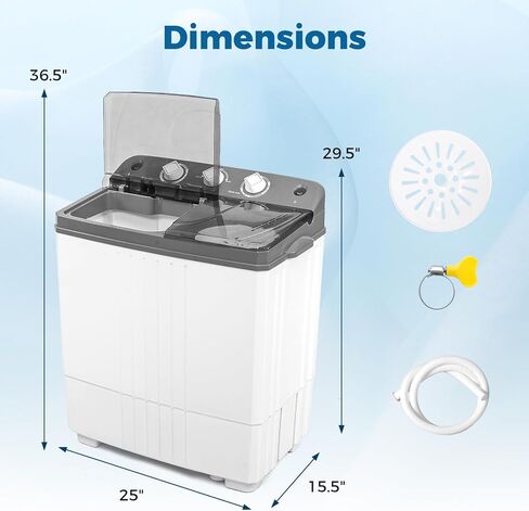 COSTWAY Portable Washing Machine, Twin Tub 20Lbs Capacity, Washer(12Lbs) and Spinner(8Lbs), Compact Laundry Machines Durable Design Energy Saving, Rotary Controller Drain Hose in Saudi Arabia