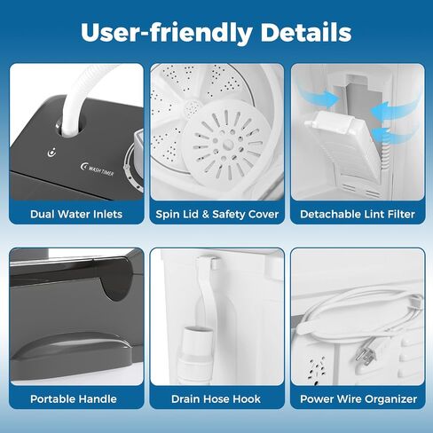 COSTWAY Portable Washing Machine, Twin Tub 20Lbs Capacity, Washer(12Lbs) and Spinner(8Lbs), Compact Laundry Machines Durable Design Energy Saving, Rotary Controller Drain Hose in Saudi Arabia