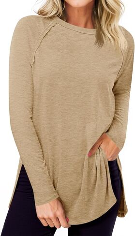 جرس Cicy Womens Long Sleeve Tunic Tups Side Side Crew Neck Eversize Terts Fall Fall Dis Croos in Saudi Arabia