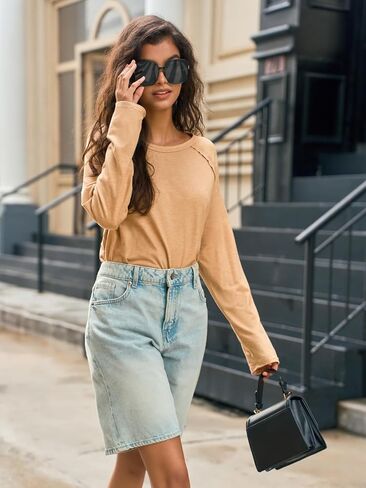 جرس Cicy Womens Long Sleeve Tunic Tups Side Side Crew Neck Eversize Terts Fall Fall Dis Croos in Saudi Arabia