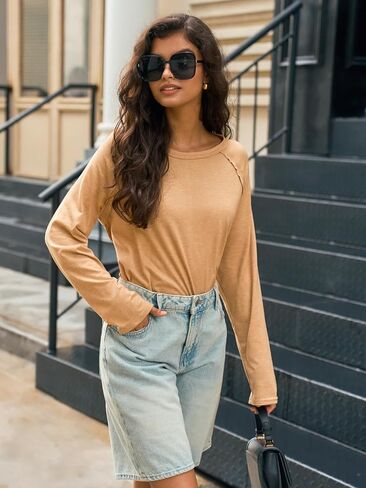جرس Cicy Womens Long Sleeve Tunic Tups Side Side Crew Neck Eversize Terts Fall Fall Dis Croos in Saudi Arabia