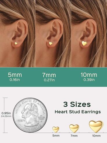 أقراط CHICSILVER HEART للنساء 925 Sterling Silver Heart Strains للنساء أقراط مسمار صغيرة الحجم 5 ملم/10 ملم in Saudi Arabia