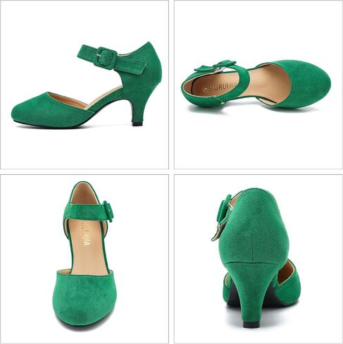 LIURUIJIA Women's Kitten Heel Mary Jane Pumps Closed Toe Dress Shoes | Round Toe, Adjustable Ankle Strap, 2.36" Low Heel, Pumps Shoes for Women Dressy, Work, Wedding Guest, Office in Saudi Arabia