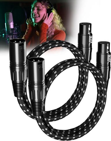 Short XLR Cables 1ft 2 Pack, XLR Microphone Cable Balanced Shielded Nylon Braided Cord with 3-Pin Male to Female for Microphones Recording, Mixer, Amplifier，Speaker Systems in Saudi Arabia