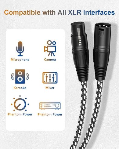 Short XLR Cables 1ft 2 Pack, XLR Microphone Cable Balanced Shielded Nylon Braided Cord with 3-Pin Male to Female for Microphones Recording, Mixer, Amplifier，Speaker Systems in Saudi Arabia