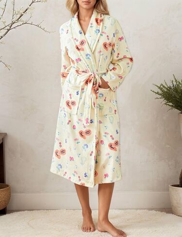 نساء صيف فاكهة الفاكهة طباعة ثوب خلع الملابس لينة رداء رداء رداء حمام لطيف الوزن رداء دافئ مع حزام in Kuwait