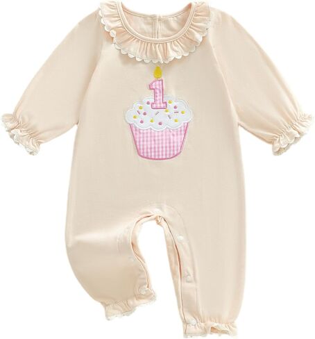 GOOCHEER First Birthday Baby Girl Outfit Fall 1 Cake Embroidery Shuffle Long Sleeve Romper Bemsuit Cake Smash Clatse in Saudi Arabia