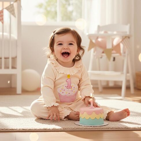 GOOCHEER First Birthday Baby Girl Outfit Fall 1 Cake Embroidery Shuffle Long Sleeve Romper Bemsuit Cake Smash Clatse in Saudi Arabia
